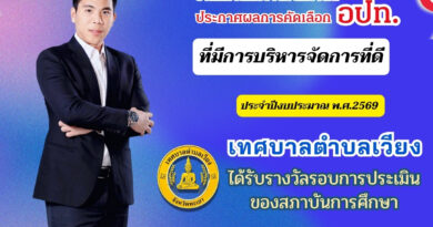 เทศบาลตำบลเวียง ได้รับรางวัล การคัดเลือกองค์กรปกครองส่วนท้องถิ่นที่มีการบริหารจัดการที่ดี ประจำปีงบประมาณ พ.ศ.2569